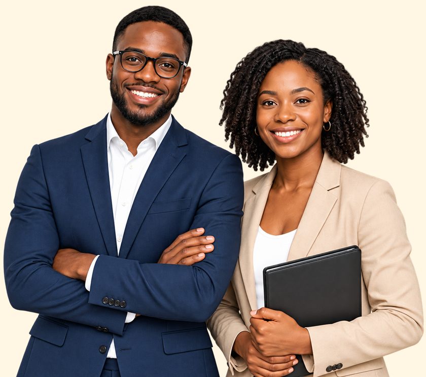 Two smiling professionals representing FINSTAR recruitment